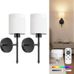 NIORSUN 15 inch Battery Operated Wall Sconce Set of 2, Black Wireless Rechargeable Wall Lights with 5200mAh Dimmable Detachable Bulbs and Remote, 9 Colors Sconces Wall Decor for Bedroom Living Room