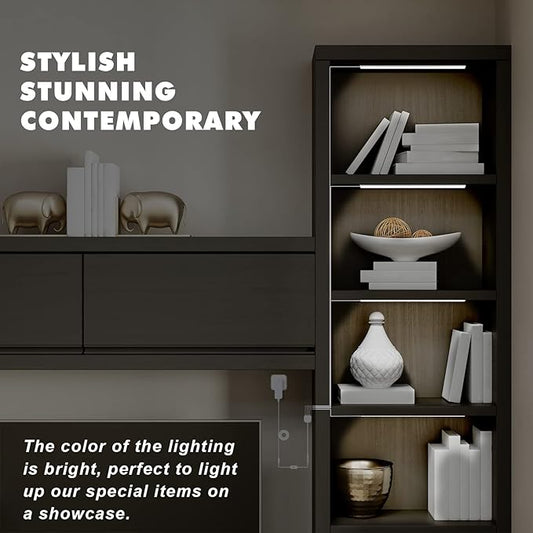 JUSJUBR Display Cabinet Lights, LED Shelf Lighting with Memory Function, 4x12 Inch Black Display Case LED Lighting, LED Lights for Display Case, Cold White 6000K, Ultra-Thin, Dimmable