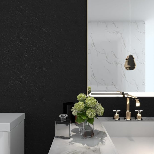 MelunMer Black Peel and Stick Wallpaper Silk Embossed Self Adhesive Removable Wallpaper Bathroom/Bedroom Waterproof Black Contact Paper for Cabinets Wrapping Sticker Paper Shelf Liner 512In L 15.7In W