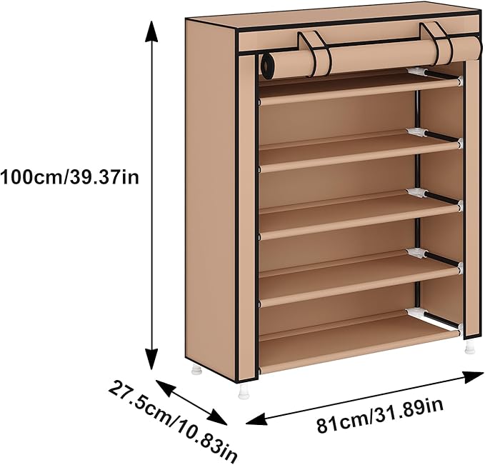 Laiensia 5-Tier Vertical Shoe Rack Organizer, Space Saving Shoe Storage Organizer, Non-Woven Cover Shoe Shelf Holds 20-25Pairs for Bedroom, Hallway, Closet Entryway, Brown