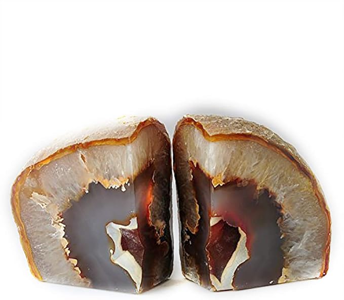 JIC Gem 1 Pair(6 to 8 Lbs) Natural Agate Bookends Decorative geode Book Ends for Heavy Books with Rubber Bumpers Crystal Bookends for Shelves and Office Decoration