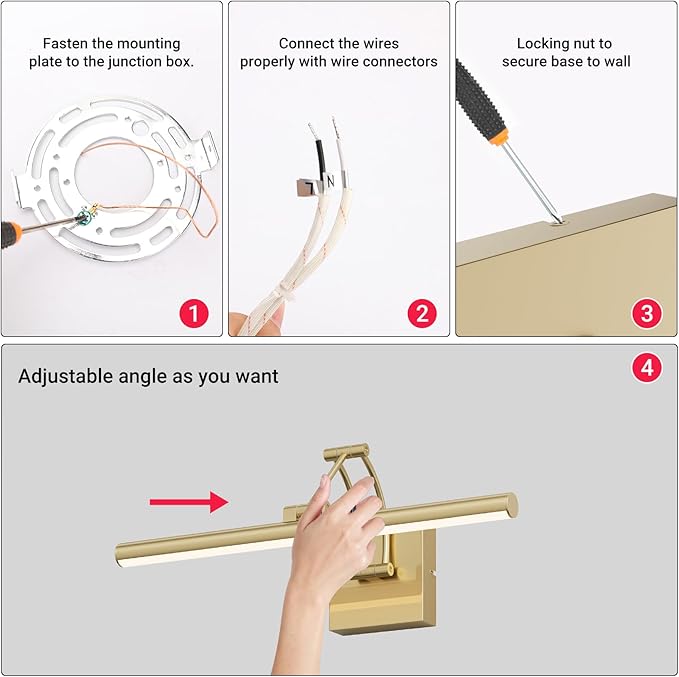 Tipace Hard-Wired LED Picture Light Fixtures,3CCT Dimmable Metal Artwork Display Lamp with Remote Control,Gold Modern Gallery Lights Wall Lights for Picture Display