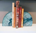 JIC Gem Book Ends Teal Agate Bookends for Shelves Decorative Geode Bookends to Hold Books Heavy Duty Home Decor with Rubber Bumpers(1 Pair, 4-6 LBS)