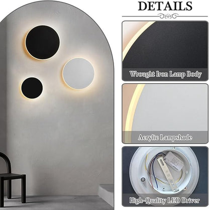 Modern LED Wall Sconces, 3000K Warm White Round Disc Shape LED Wall Light, Minimalist Indoor Mounted Lamp for Bedroom, Bathroom, Living Room, Hallway, Corridor