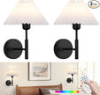 Battery Operated Wall sconces Set of Two,Rechargeable Wall Lights with Remote Control,Wireless Wall Sconce Dimmable,15 Color Changing,Black Battery Wall Lamp for Bedroom Living Room Hallway