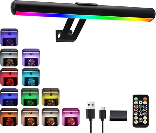 Picture Light, Battery Operated Picture Light with Remote, Rechargeable Picture Frame Light, 32 LED, 16 Color Changing, Art Light for Paintings for Display, Picture-Black