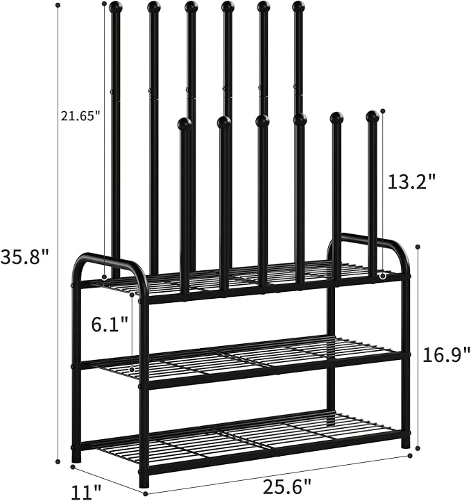 Shoe Rack - 3-Tier Metal Boot Rack Organizer for Entryway, Closet & Garage, Free Standing Shoe Shelf for Storage Tall Boots, Sneakers, Cowboy Boots, Black (Medium - 6 Pairs)