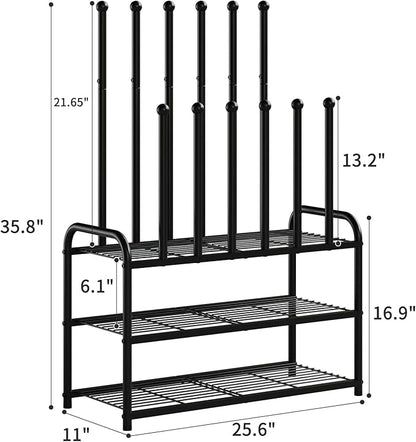 Shoe Rack - 3-Tier Metal Boot Rack Organizer for Entryway, Closet & Garage, Free Standing Shoe Shelf for Storage Tall Boots, Sneakers, Cowboy Boots, Black (Medium - 6 Pairs)