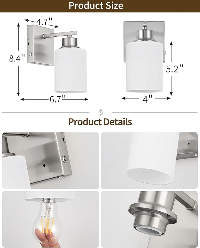 Wireless Wall Sconces, Nickel Battery Operated Wall Sconce Set of 2 with Timer Function, Easy Install Dimmable Rechargeable Wall Lamps for Living Room, Bedroom, Hallway, Entryway Decor 3000K