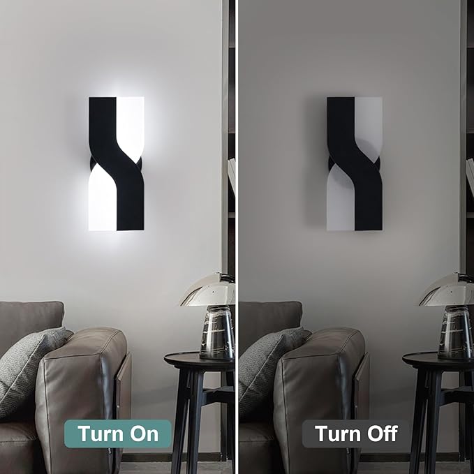 Modern LED Wall Sconce, Black Indoor Wall Light Fixtures Set of 2, 8W Acrylic Wall Mounted Lamp, 6000K Cold White Wall Sconces Lighting for Hallway, Bedroom, Stairway, Corridor, Bathroom