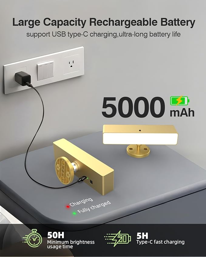Battery Powered Wall Sconce Lights Set of Two: Gold Rechargeable Wall Lights with Remote, Wireless LED Wall Mounted Lights, 360° Rotation Magnetic Cordless Scone Lighting for Bedroom Living Room