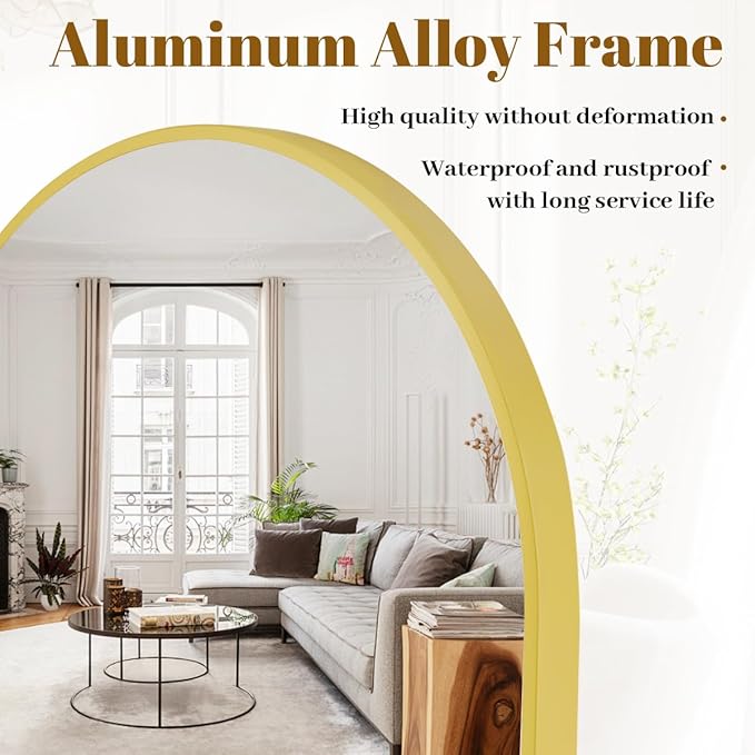24x36 inch Arch Wall Mirror, Gold Arched Bathroom Vanity Mirrors for Over Sink, Metal Frame Room Wall Decor Haning or Leaning for Entryway, Bedroom, Living Room