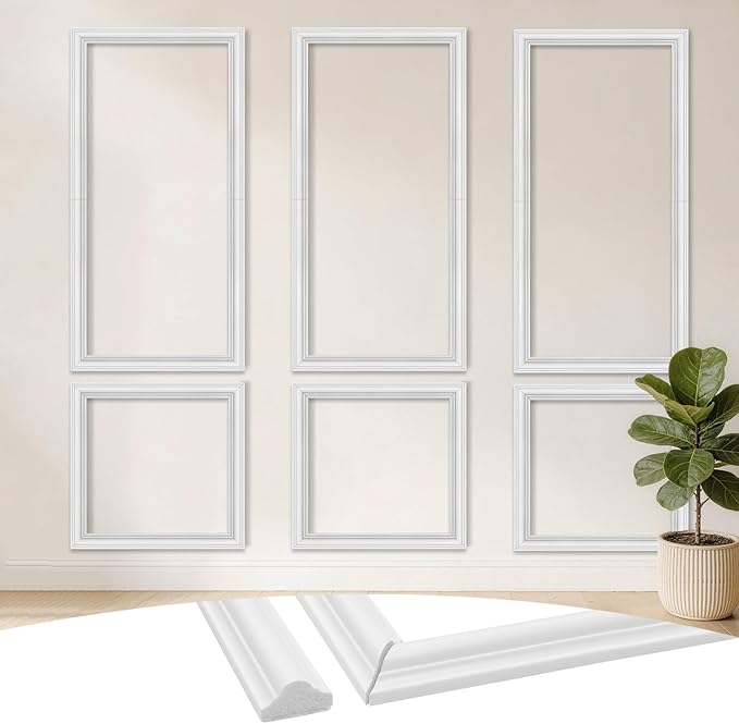 3 Set Peel and Stick Wall Molding Kit Pre Cut White 3D Wall Molding Kit Self Adhesive Wainscoting Panels for Hallway Living Room Bedroom Home Accent Walls Decor