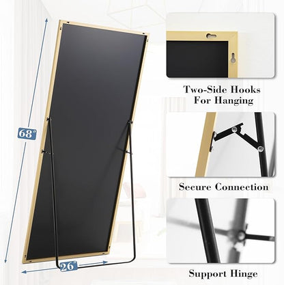 DUMOS Full Length Mirror with Stand, 68"x26" Floor Mirror with Aluminum Alloy Frame for Bedroom, Standing Full Body Mirror with Shatter-proorf Nano Glass for Wall, Living Room, Cloakroom, Gold