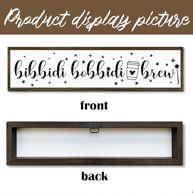 Cute Coffee Decoration, Country Farmhouse Wooden Box Sign, Rustic Wood Hanging Signs, Perfect for Home, Kitchen, Cafe, Bar or Coffee Corner Decor, Bibbidi Bobbidi Brew Sign 17.8x4x1.2 inches
