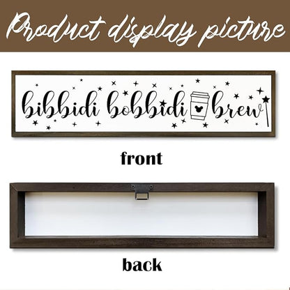 Cute Coffee Decoration, Country Farmhouse Wooden Box Sign, Rustic Wood Hanging Signs, Perfect for Home, Kitchen, Cafe, Bar or Coffee Corner Decor, Bibbidi Bobbidi Brew Sign 17.8x4x1.2 inches