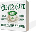 St. Patrick's Day Decor, Wooden Box Sign Desk Decor, White Wood Box Sign, Irish Home Decor, Kitchen Decor for Shelf, Farmhouse Wood Sign, Decor for Cafe Coffee Station, Clover Cafe Irish Coffee Sign