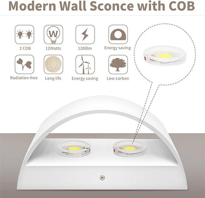 Lightess Modern LED Wall Sconce, Hardwired Indoor Wall Lights Set of 2, 3000K Up and Down Wall Mount Lamp, White Indoor Sconces Wall Lighting for Living Room Bedroom Hallway Corridor (Warm White)
