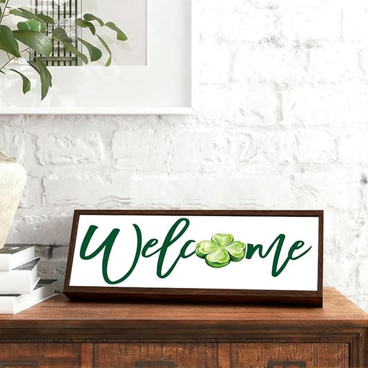 Welcome Sign for Front Door, Decorative Wooden Box Signs, Table Shelf Decoration, St. Patrick's Day Wooden Wall Art, Irish Home Decor, Housewarming Gift, 9.5x3.1x1 inches