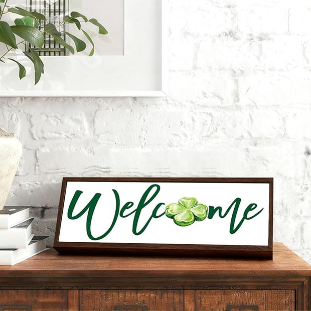 Welcome Sign for Front Door, Decorative Wooden Box Signs, Table Shelf Decoration, St. Patrick's Day Wooden Wall Art, Irish Home Decor, Housewarming Gift, 9.5x3.1x1 inches