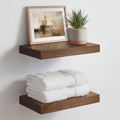 Homeforia Classic Walnut 12 inch Floating Shelf, High End Solid Real Wood Small 12inch Floating Shelves for Wall Mounted, 12in Floating Shelves, Heavy Duty Bracket, 12 X 6.5 X 1.75 inches, Set of 2