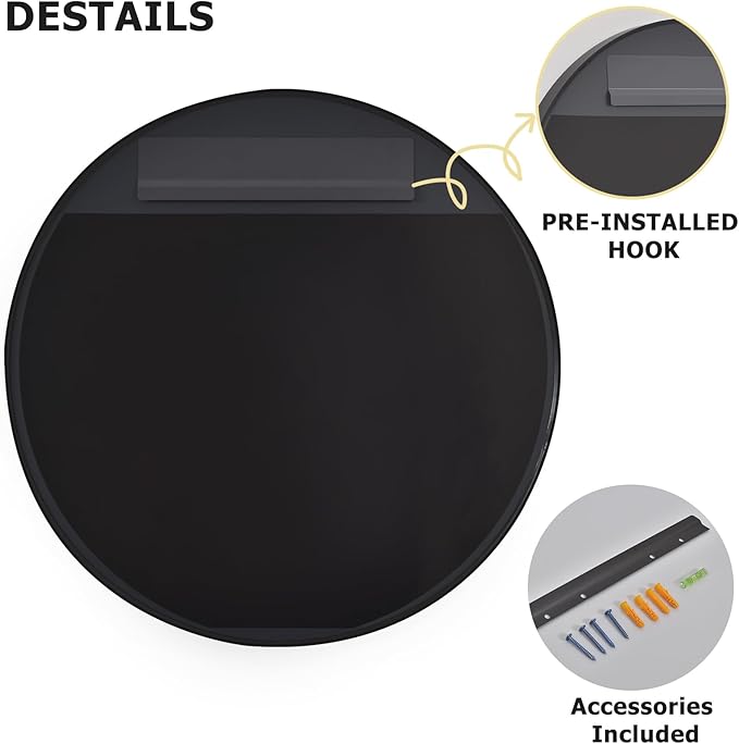 30 Inch Round Bathroom Mirror - Wall Mounted Circle Mirror with Metal Frame, Modern Mirror Suitable for Bathroom, Vanity, Entryway, Living Room, Wall Decor,Black
