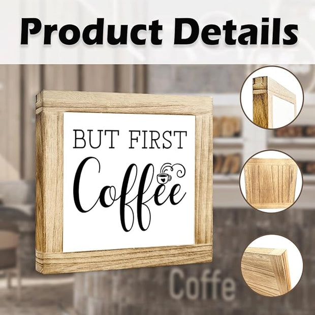 Wood Coffee sign But First Coffee Humorous Coffees Plaque Handmade Wooden Sign For Home Office Kitchen Decoration Rustic Cafe Bar Decor Funny Wall Art Ideal Gift For Coffees Lover 5.9x5.9 inches