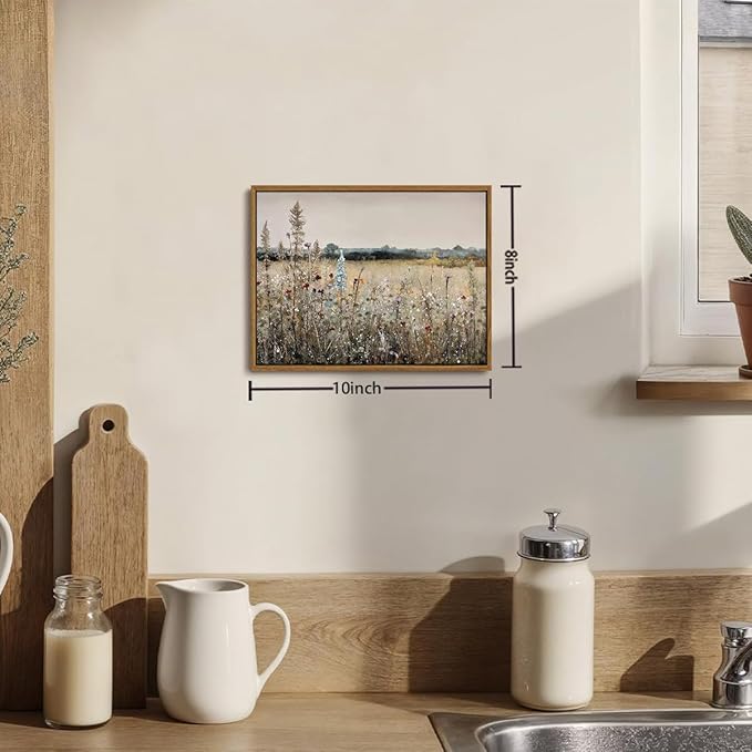 OIQArtOIQ Vintage Wildflowers Landscape Wall Art Framed Floral Natural Scenery Oil Painting Canvas Prints Country Farmhouse Decor Pictures Kitchen Bedroom Living Room Bathroom