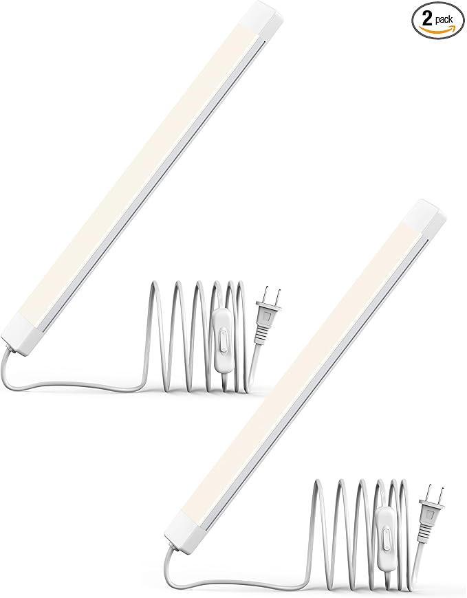 ASOKO 16 Inch Under Cabinet Lights,Plug and Play Under Counter Lighting,4500K Daylight White with 700LM Bright,ETL Light Bar with ON/Off Switch for Kitchen,Under Desk,Workbench-2 Pack