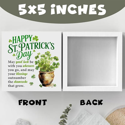 St Patricks Day Decor Irish Blessing Four Leaf Clover Decorations Rustic Wood Sign Home Tabletop Shelf Desk Decor St Patrick's Day Decorations 5 X 5 Inches