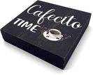 HTBIG Wooden Decorative Box Sign - Rustic Black Coffee Themed Sign - 5.1 x 5.1 x 1.2 inches - Perfect for Home, Office, or Gifting