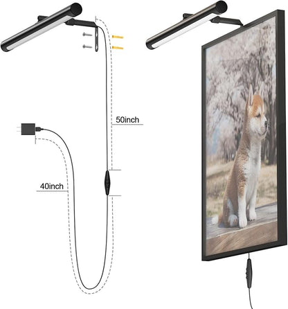 Picture Lights for Paintings Plug in, 16" Adjustable LED Picture Light Art Light with Timer, Remote Control Gallery Painting Wall Light for Picture Display Frame Dartboard Art Work (Black)