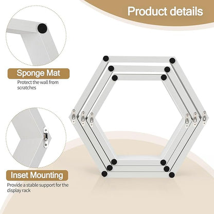 Hexagon Floating Shelves Set of 6 Wood Honeycomb Shelves Wall Mounted Farmhouse Storage Honeycomb Wall Shelf Hexagonal Decor Shelf with Hanging Hardware for Bedroom Living Room Kitchen, White MDF