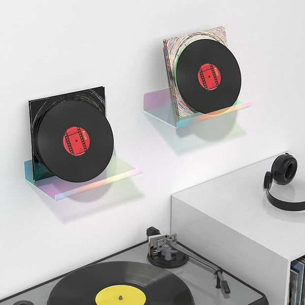 NiHome 2-Pack Medium Iridescent Acrylic Floating Shelves with Edge, 7.9"x4.5" Rainbow Ledge Shelf Adhesive & Screw Wall Mounting Phone Holder Shelf for Home Décor, Bathroom, Kitchen and Office
