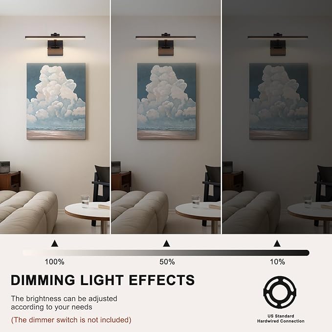 Black 15.7 Inch LED Dimmable Lights For Pictures On Wall Hard Wired Gallery Light Modern Artwork Wall Lamps, Warm White Picture Lights with Single Swing Arm Art Display Light For Paintings Portrait