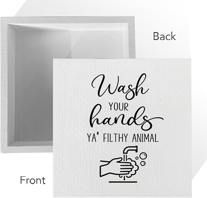 Funny Rustic Bathroom Decor Wooden Box Sign 5x5 Inch - 