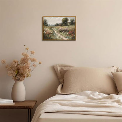 OIQArtOIQ Vintage Landscape Canvas Wall Art Framed Natural Scenery Painting Artwork Prints France Country Wilderness Farmhouse Decor Pictures Kitchen Bedroom Living Room Bathroom