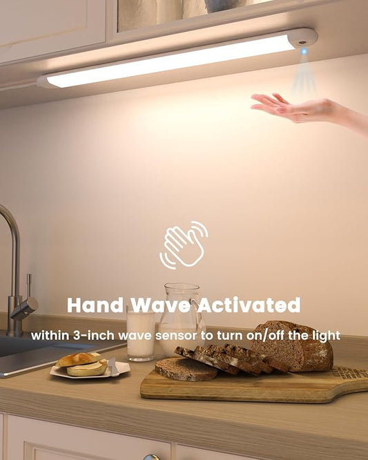 MYPLUS 24" Under Cabinet Lighting, Hand Wave Sensor Under Counter Lights for Kitchen, 600LM Bright LED, 5 Color Temps, Dimmable Under Cabinet Lights Plug in for Desk,Sink,Workbench