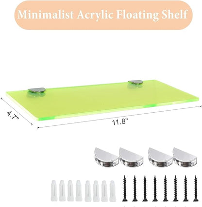 iobiotio 12 inch Floating Shelves, Coloful Wall Shelves for Bedroom Living Room Home Decoration, Bathroom Shelves Storage, 12 inch, 2 Pcs, Neon Clear Green
