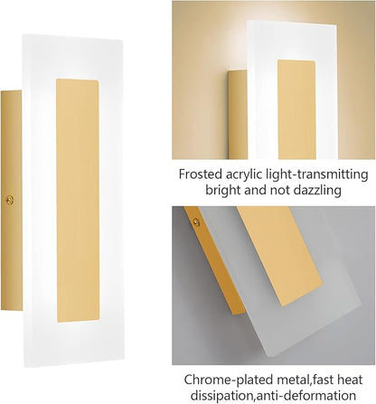 LMQNINE Modern LED Acrylic Gold Wall Sconce Warm White Light 3000K for Bedroom Corridor Stairs Bathroom Indoor Lighting Fixture Lamps Home Room Decor (2-Pack)…