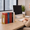Alessk 6 Pieces Dark Matte Gold Bookends for Shelves, Heavy Duty Metal Bookends Supports Heavy Books, Decorative Gold Stops for Home or Office Decoration - 3 Pairs.