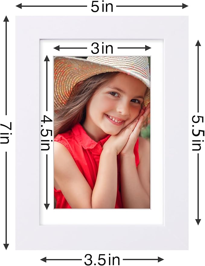 Vittanly 4x6 Picture Frames Set of 9, Shatter Resistant Plexiglass, Display 3.5x5 Pictures with Mat or 4x6 without Mat, Photo Frames for Wall or Tabletop, Engineered Wood, White