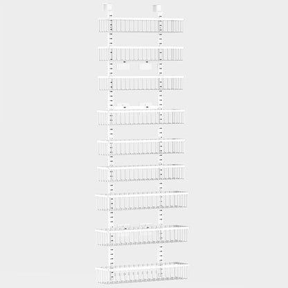 Moforoco 9-Tier White Over The Door Pantry Organizer, Pantry Organization and Storage, Black Hanging Basket Wall Spice Rack Seasoning Shelves, Home & Kitchen Bedroom Bathroom House Essentials