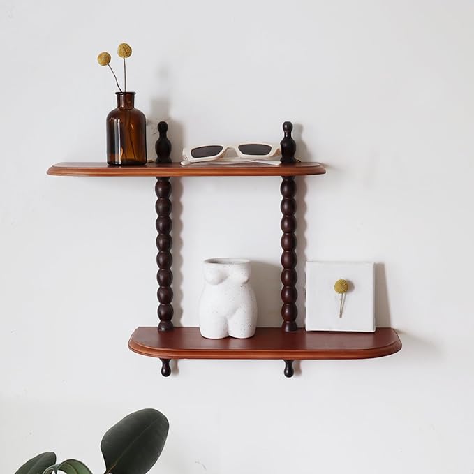 FRIADE 2-Tier Wall Mounted Floating Shelf with Two Roman column ,Decorative Display shelf for Entrance,Bathroom, Bedroom, Living Room, Kitchen,Office (Brown)