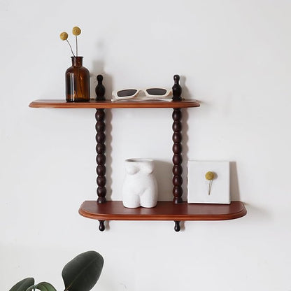 FRIADE 2-Tier Wall Mounted Floating Shelf with Two Roman column ,Decorative Display shelf for Entrance,Bathroom, Bedroom, Living Room, Kitchen,Office (Brown)
