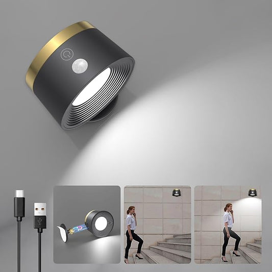 Moobibear Motion Sensor Wall Light Indoor, 3500mAh Rechargeable Battery Operated LED Wall Light, Wall Lamp Wireless with 360 ° Rotation, 3 Color Temperatures for Bedroom, Study, Corridor, Picture