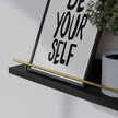 WOPITUES Floating Shelves 24 inch with Gold Metal Guardrail, Shelves for Wall Decor Set of 3, Wall Shelves for Bedroom, Bathroom, Kitchen, Living Room, Plants, Picture Frames, Art- Black and Gold