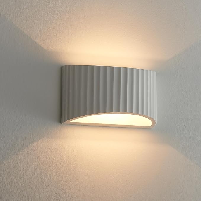 White Modern LED Wall Sconces Wall Lighting, Gypsum 3000K Warm White Indoor Hardwired Wall Mount Light Fixtures Lamp Up and Down for Living Room Bedroom Hallway Dining Room