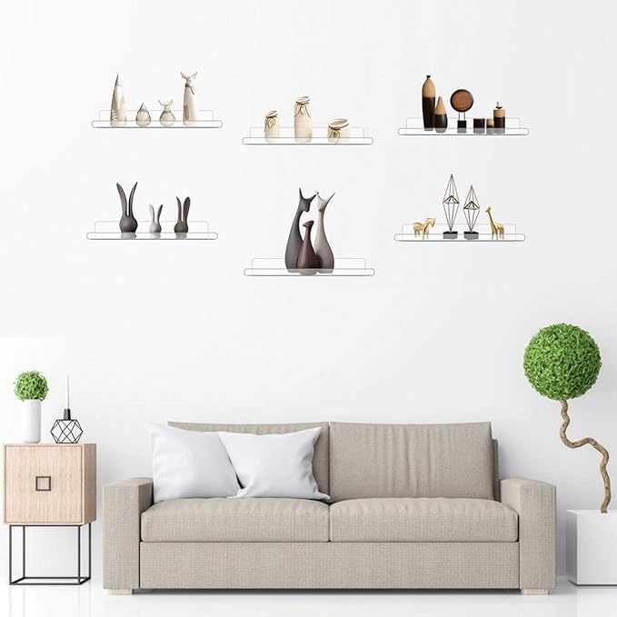 evron Acrylic Floating Shelves – 4-Pack Clear Wall Shelf for Bathroom, Bedroom, or Kitchen – Easy Installation with Adhesive (No-Drill) or Screws (Drill Required) – 13.8