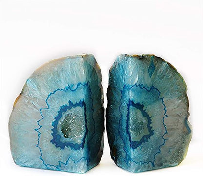 JIC Gem Crystal Bookends for Shelves Teal Agate Bookends Geode Book Ends to Hold Books Heavy Duty Bookends with Rubber Bumpers for Decoration(1 Pair, 6 to 8 Lbs)